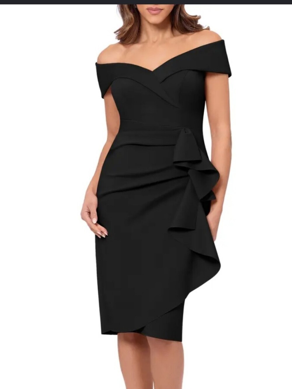 Xscape NWT Black Ruched Draped Cocktail Midi Dress Plus Size 18W $239 Party